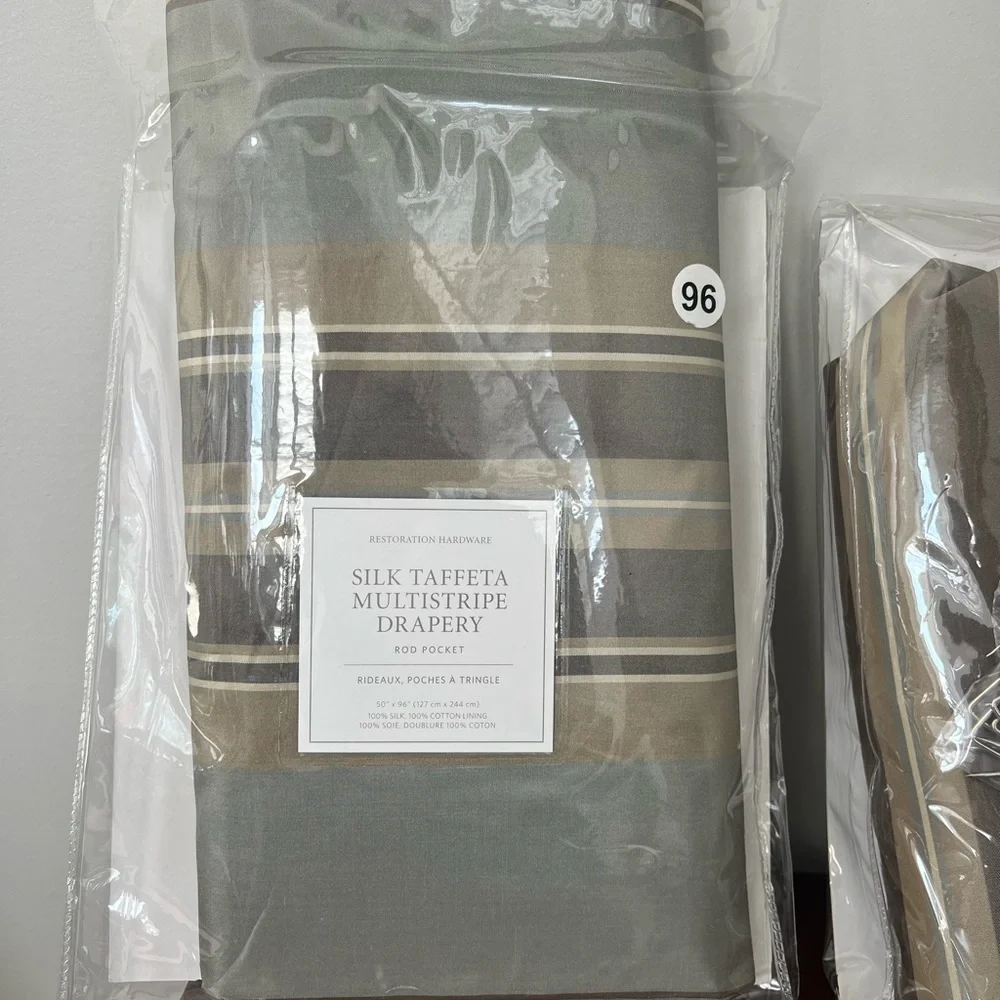 RESTORATION HARDWARE ~ NEW Silk Taffeta Multi-stripe Drapery. 50 x 96.